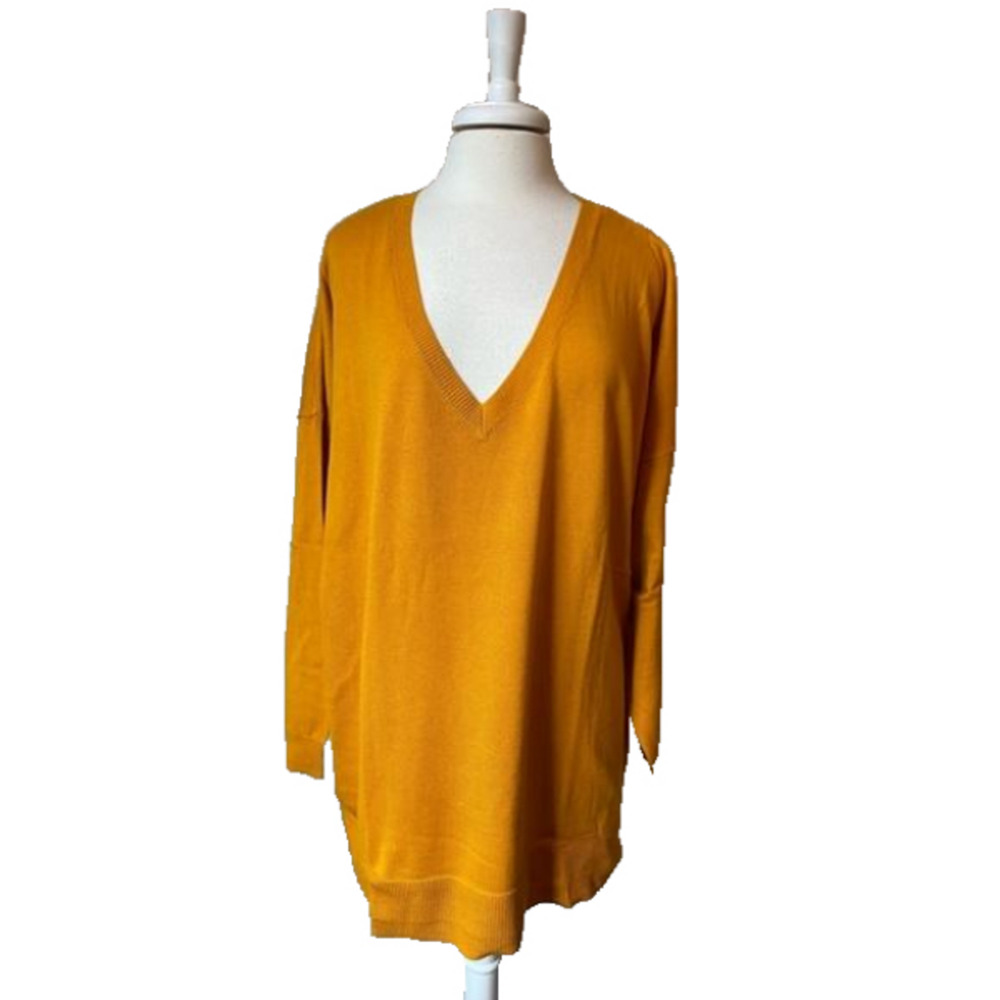 Woman Within NWOT Y2K Preppy Boho V Neck Yellow Gold Lightweight Soft Sweater 2X